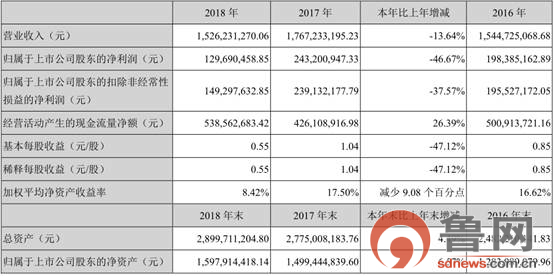 山大华特2018年净利润1.30亿元 同比下降46.67%