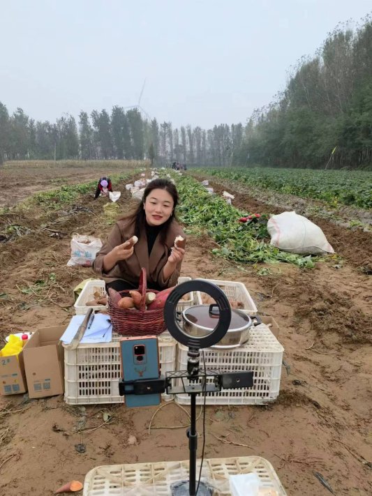 刘朝丽在田间地头直播带货