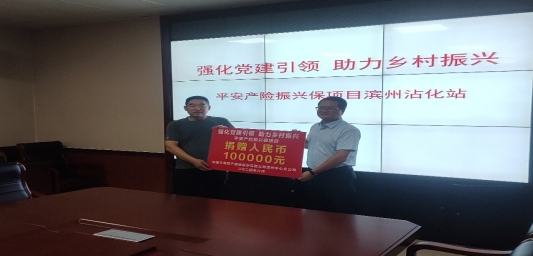 强化党建引领、助力乡村振兴—山东平安产险滨州中支开展“振兴保”捐赠活动