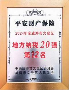 山东平安产险威海文登支公司荣获“2024年度威海市文登区服务地方发展突出贡献奖”等两项荣誉奖牌