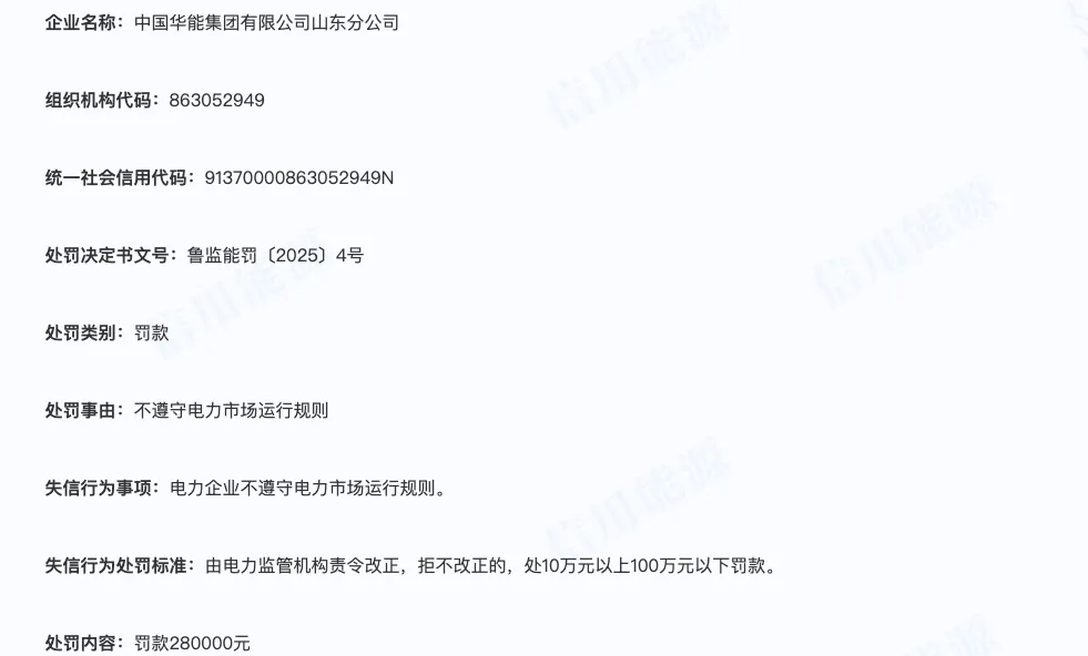 山东四家发电央企省级公司因违规遭罚，电力市场监管再升级