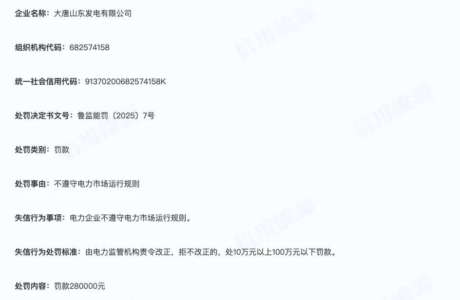 山东四家发电央企省级公司因违规遭罚，电力市场监管再升级