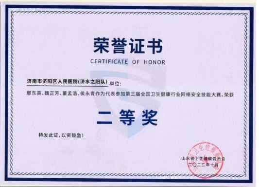 山东省卫健委团体二等奖