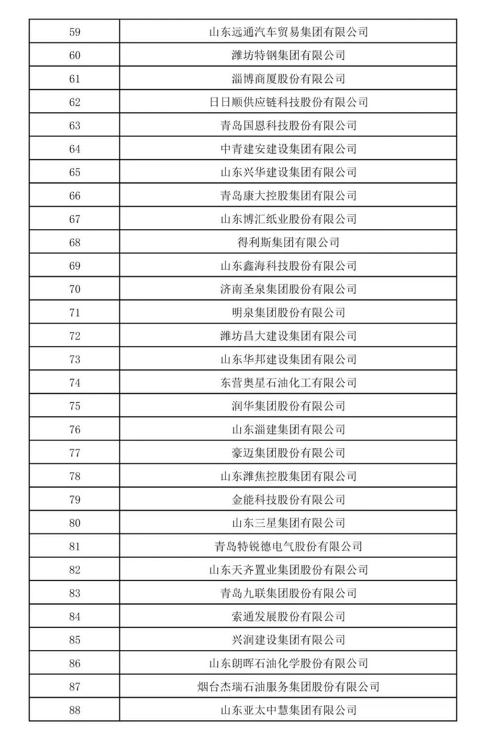 2025山东民营企业200强入围名单公示