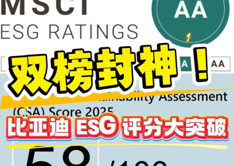 双榜封神!比亚迪 ESG 评分大突破