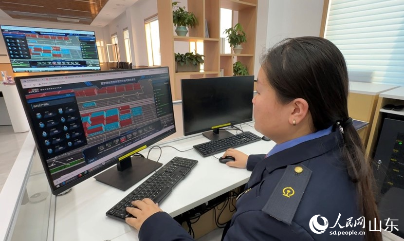 三维立体地图上清晰地跳出集装箱的实时信息。人民网记者 乔姝摄