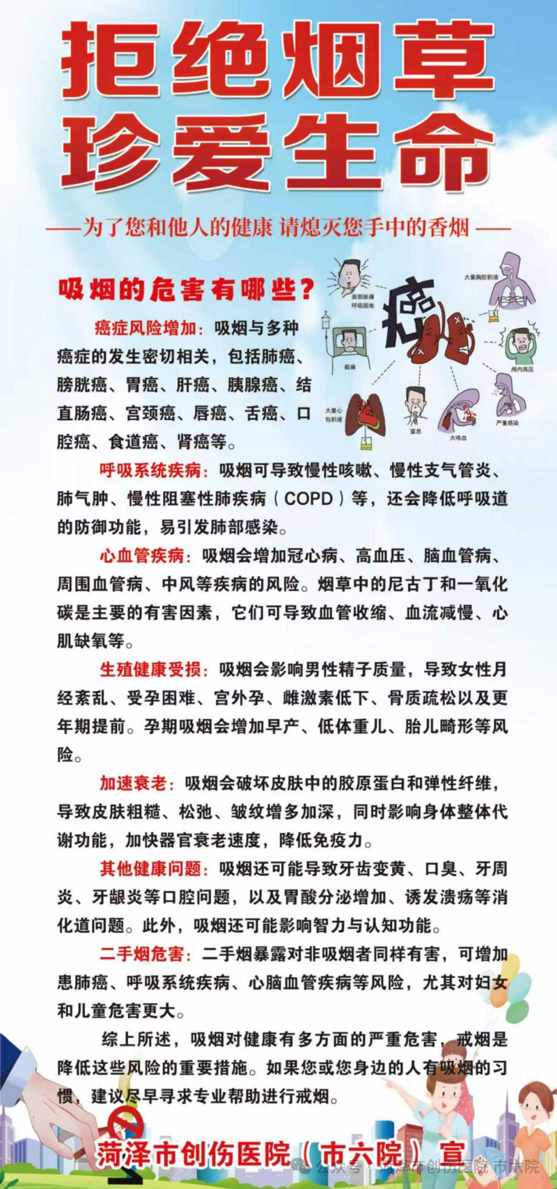 “青春无烟 未来无限”菏泽市二院(市创伤医院)世界无烟日发出控烟倡议