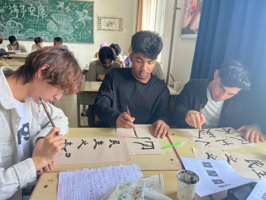 山东商务职业学院中外学子共书粮食文化词句(图1)
