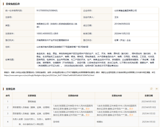 鲁盐集团法定代表人变更为王东,母公司近期高层变动频繁