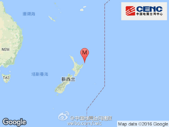 新西兰北岛附近海域发生6.9级地震震源深度30千米