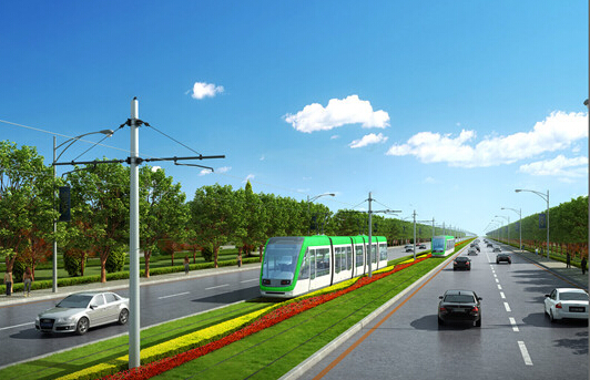 青岛首条有轨电车示范线铺装轨道 年底通车试运行