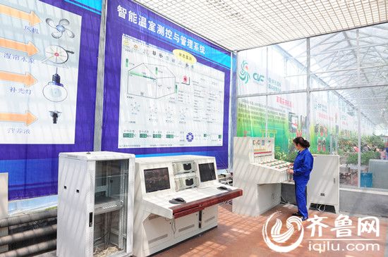 工作人员通过物联网操控系统进行温室环境调节
