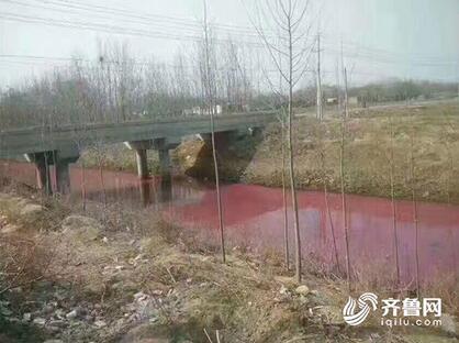 疑因倾倒废物污染 德州宁津一河流河水变成红色