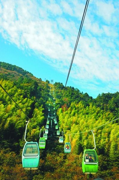 金铙山景区，游客乘坐索道缆车。黄小杭 摄