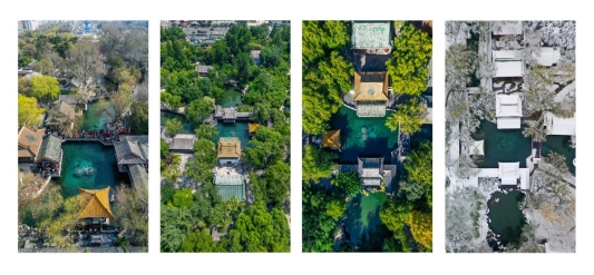 趵突泉-邵凯-15966673057春天，趵突泉万物复苏，一片郁郁葱葱。夏日的趵突泉景区，一片翠绿，景色迷人。秋日的趵突泉五彩斑斓，清风拂面带来细细凉意。冬天趵突泉银装素裹，水面上水气袅袅上升。