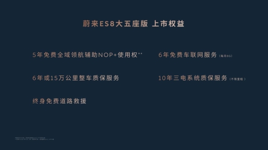 蔚来ES8大五座版上市权益