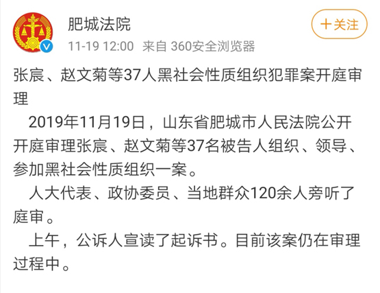 张宸赵文菊等37人黑社会性质组织犯罪案开庭审理